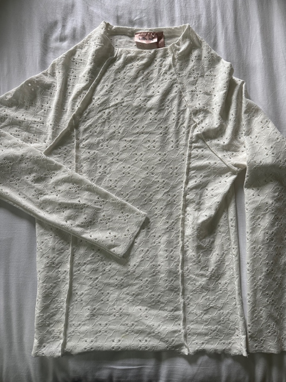 Willow Root Ivory Eyelet Top with Blush Label